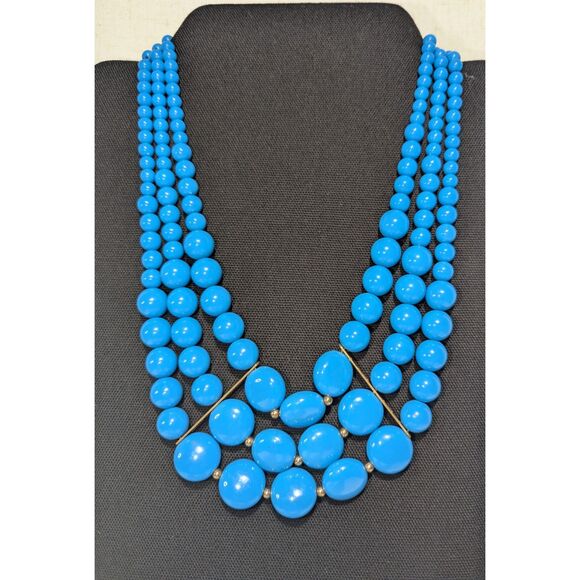 Chunky Statement Multi Strand Turquoise Blue Necklace - Picture 4 of 6
